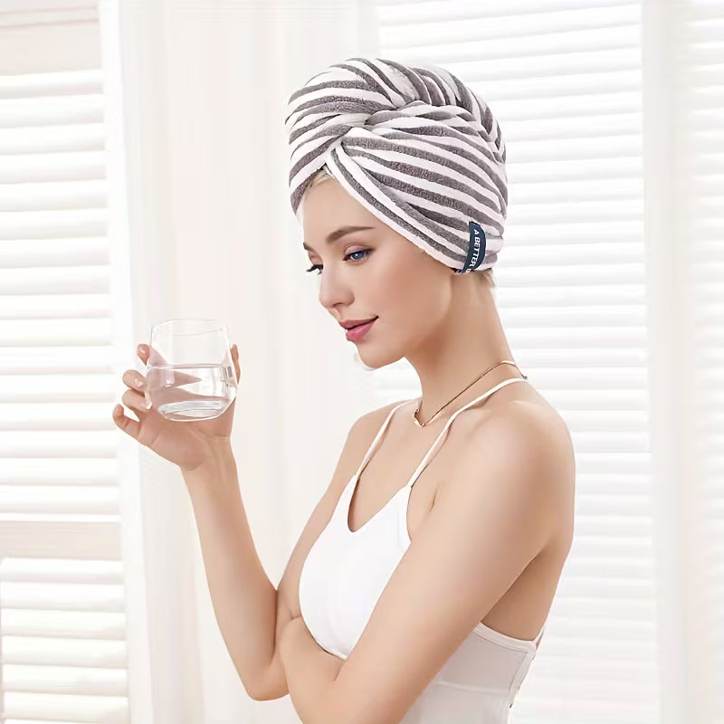 Modern Striped Quick-Dry Hair Wrap